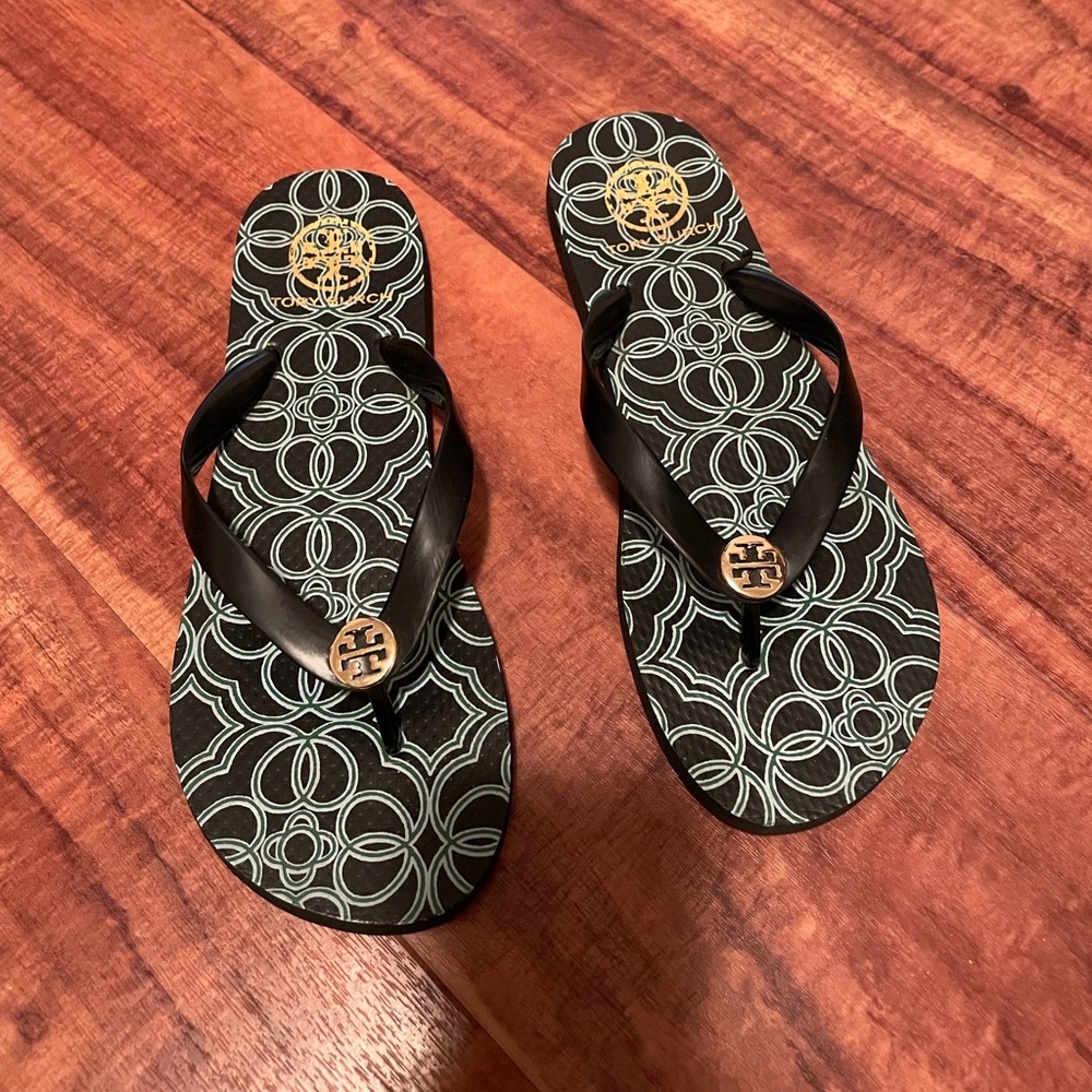 Tory Burch Black and Gold Women's Flip Flops